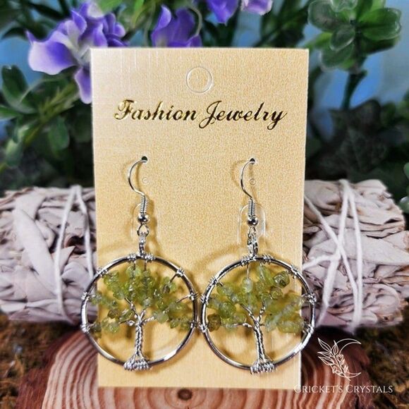 Peridot Tree of Life Earrings #8 - Picture 1 of 2
